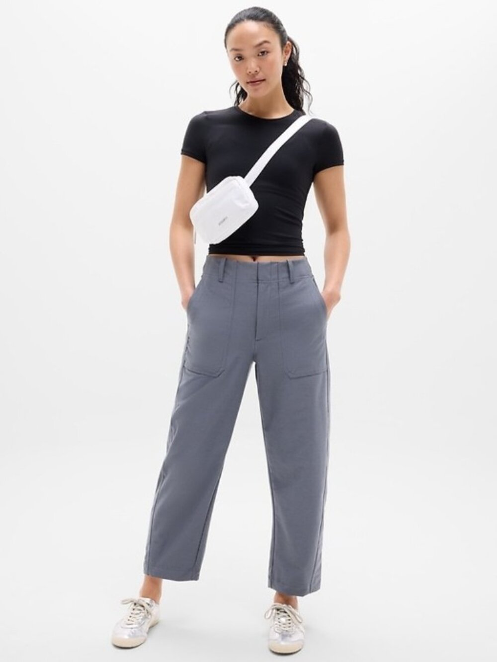Athleta Size 8 Skyline High Rise Barrel Leg Pant Slate Grey Travel Work EUC